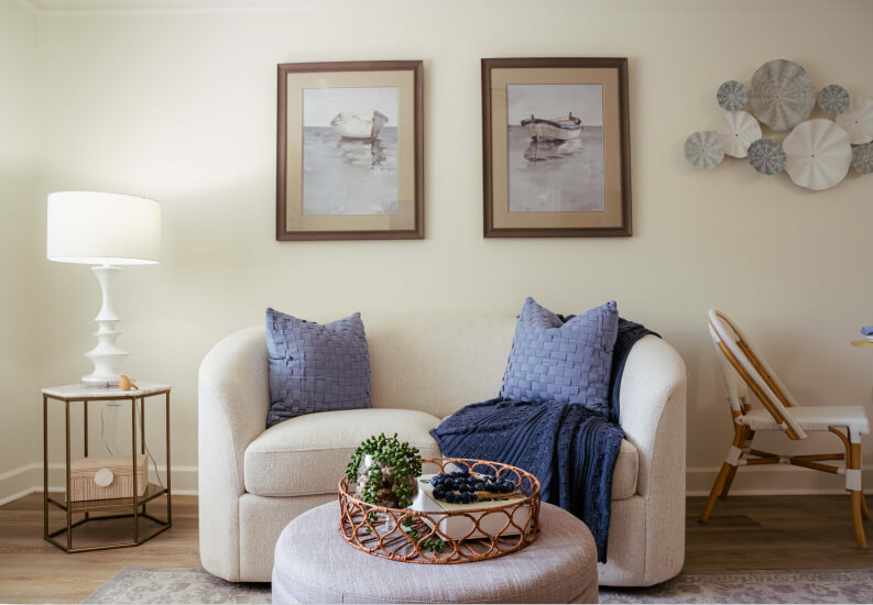 Loveseat Sitting Area With Nautical Artwork at Assisted Living Facility Loveseat Sitting Area With Nautical Artwork at Assisted Living Facility