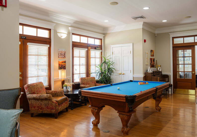Billiards Table and Cozy Seating in Assisted Living Facility Billiards Table and Cozy Seating in Assisted Living Facility
