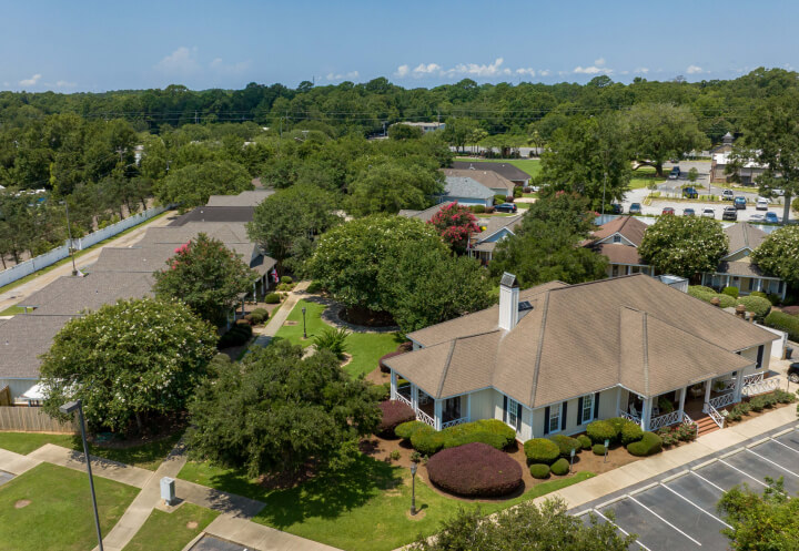 Aerial View of Cottages and Grounds at Assisted Living Facility Aerial View of Cottages and Grounds at Assisted Living Facility