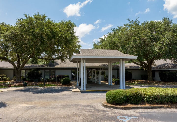 Covered Front Entrance With Oak Trees at Assisted Living Facility Covered Front Entrance With Oak Trees at Assisted Living Facility