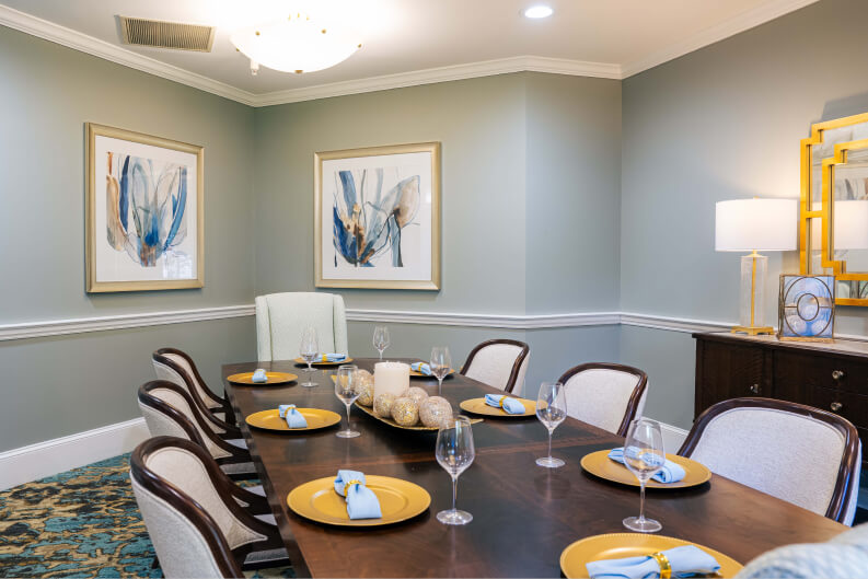 Private Dining Room With Elegant Table Settings at Assisted Living Facility Private Dining Room With Elegant Table Settings at Assisted Living Facility