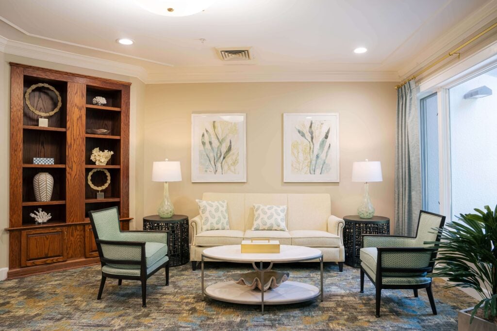 Lounge Seating With Botanical Artwork at Assisted Living Facility
