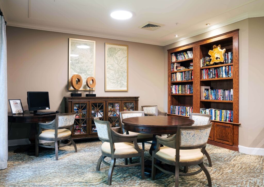 Resident Computer and Library Nook at Assisted Living Facility
